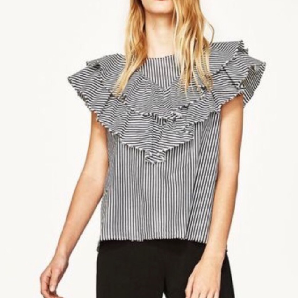 ZARA stripe frill blouse
